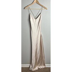 Charcoal Strappy Satin Cream Maxi Dress Wedding Guest Cocktail Size 8 Women’s